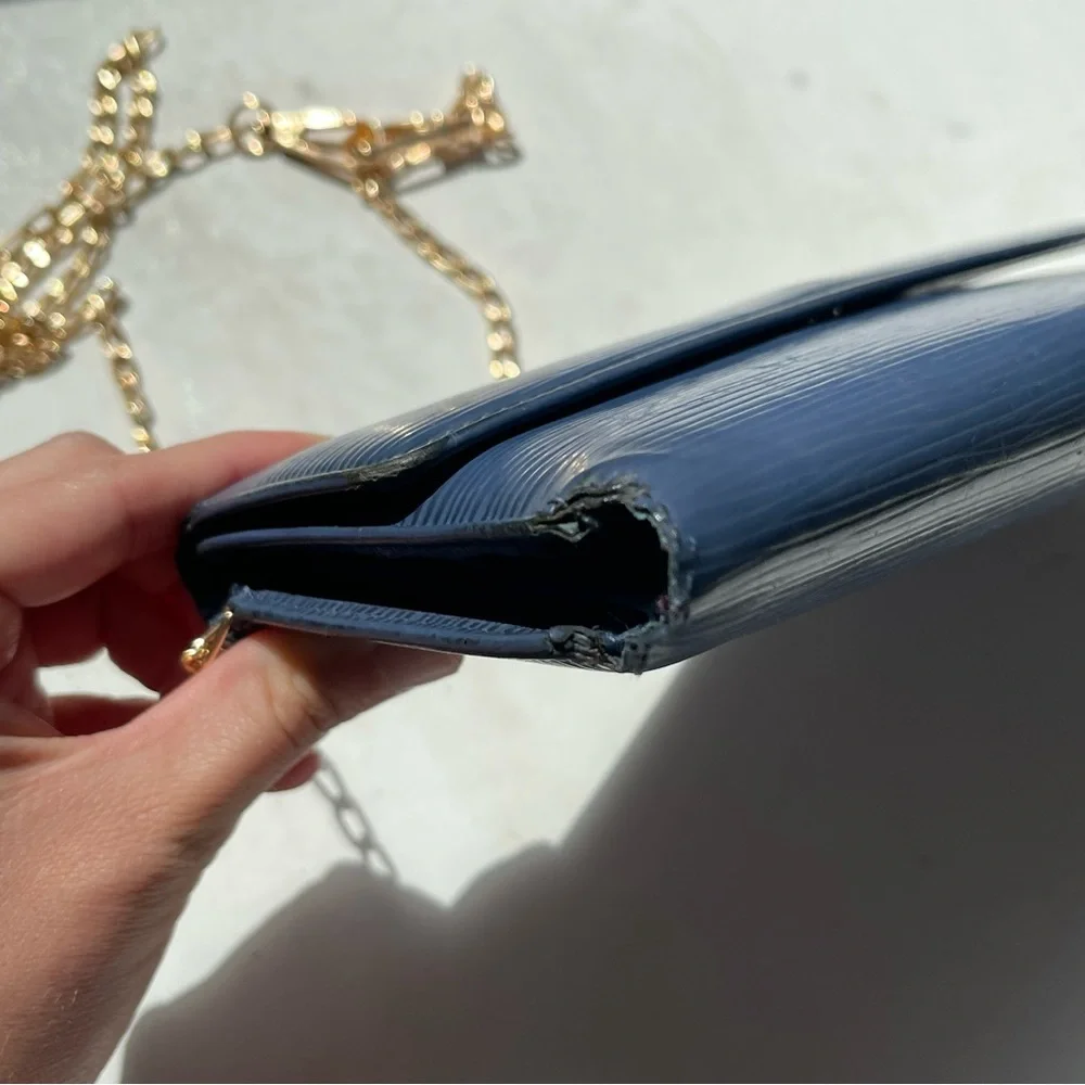 Louis Vuitton Navy Blue Epi Leather Long Wallet Snap Trifold LV with Chain 2005